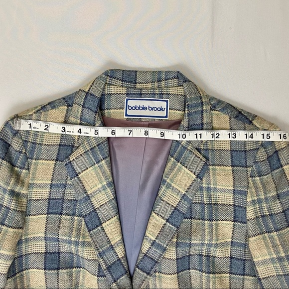1970s Bobbie Brooks Plaid Blue and Cream Vintage Blazer. Petite/Juniors 10. - Picture 7 of 11
